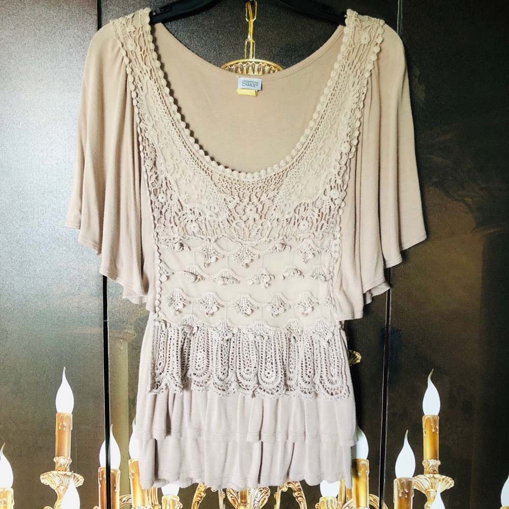 Taupe Lace Blouse Edwardian Victorian XS/S